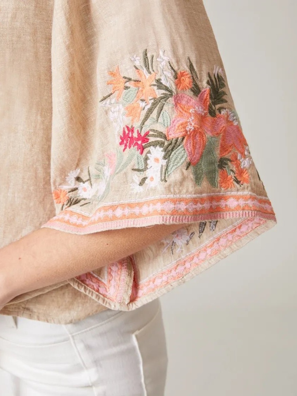 Spartina 449 Delilah 100% Linen Top Alljoy Landing Tropical Embroidery - Picture 2 of 12